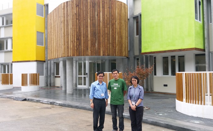 General Secretary of Hong Chi Association Mr Edwin Lam (first from the left) and Managing Director of Wheelock Properties Mr Ricky Wong (middle) toured around the Hong Chi Pinehill Village. 